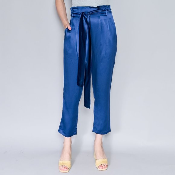 Amanda Uprichard Pants - AMANDA UPRICHARD Blue Satin Tessi Pants